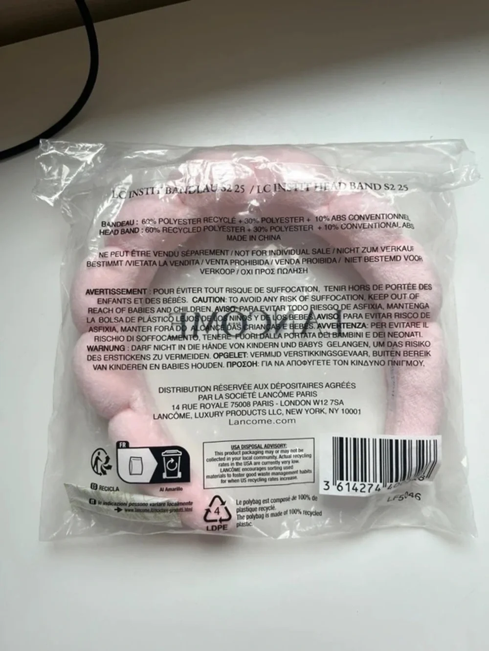 Lancôme Light Pink Plush Scalloped Headband